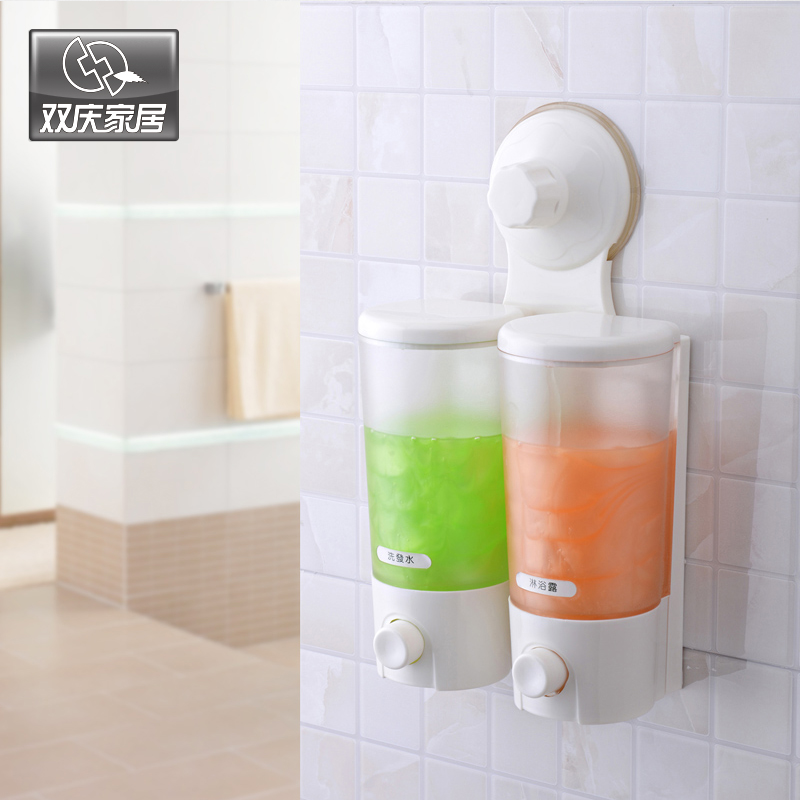 Suction Cup Wall Mounted Double Hand Liquid Soap Dispenser Holder Shower For Bathroom Hotel Style