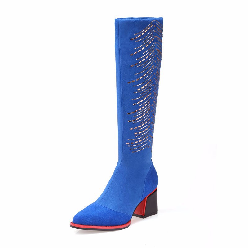 Winter Women Knee High Boots Sexy Ladies Genuine Leather Thick Heels