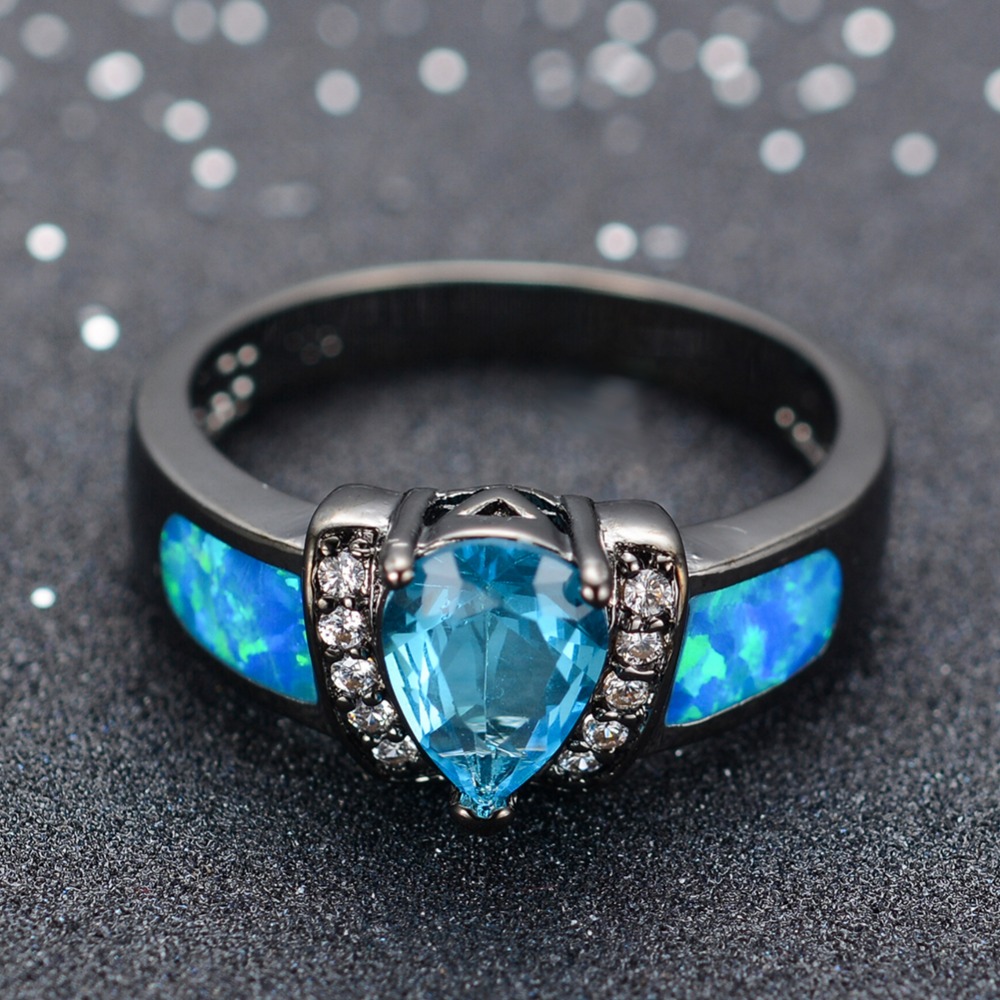 Blue water wedding rings