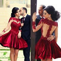Burgundy Long Sleeves Short Prom Dress 2017 Custom Made Prom Gown Dresses