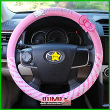 Car Styling Hello Kitty Car Steering Wheel Cover Cartoon Cute Pink Hello Kitty Profile Universal Interior Accessories Set Women