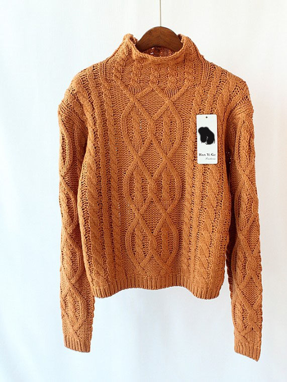 Женщины толстый кабель витая свитер сплошной цвет с длинными рукавами свитера короткий теплый 2015 зима водолазка перемычка трикотажные пуловеры