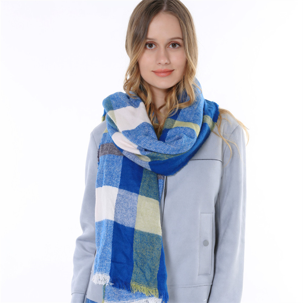 High Quality Blue font b Tartan b font Vintage British Style Big Casual Soft Warm Cashmere