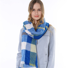 High Quality Blue Tartan Vintage British Style Big Casual Soft Warm Cashmere Scarves Big Plaid Scarf Women Winter Shawl Cape