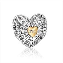 FreeShipping Gold Heart Bead Charms 925 sterling silver With Pink with Gold Bead For Women Pandora Bracelet Necklace DDD006