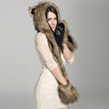 Hot Sale Warm Animal Beanies for Adults Fur Hat Scarf Fluffy Plush Cap Gorro Animal Hood