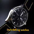 47mm Parnis Power Reserve Black Dial White Numbers Automatic Men s Leather Watch