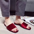 2017 New Arrival Black Red Blue Slipper Velvet Open Toe Summer Shoes Rivets Decoration