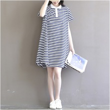 2016 New Summer Short Sleeve Maternity Casual Cotton Dress A line Striped Pattern Plus Size Pregnancy Dress Vestido Amarelo