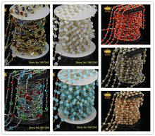 5Meter Plated Wire Wrapped Beaded Rosary Chains in Mix Color Faceted Rondelle Crystal Beads Jewelry Chain JD030