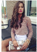 Vestidos New 2014 women dress Summer Chiffon blusas Blouse hollow out render Lace Blouse casual dress plus size vestido