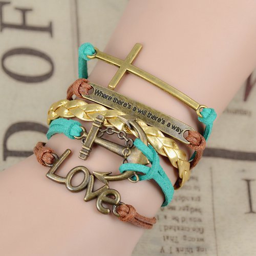 Where There s a Will There s a Way Handmade Infinity Anchor Rudder Charm Bracelet Multilayer