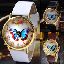 Creative Vintage Butterfly Faux Leather Quartz Analog Dress Wrist Watch  Women