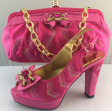 2016new arrival shipping by DHL fashion 10cm PINK matching Italian design African women’s party shoes and bag sets ME3308