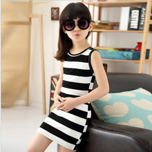 Summer Girls Dresses Cotton Casual Children Clothing Sleeveless Striped Kid Dress For Girls O-Neck Children Clothing