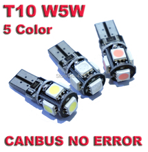 10pcs/lot T10 5 smd 5050 led Canbus Error Free Car Lights W5W 194 5SMD LIGHT BULBS NO OBC ERROR White Blue Red Pink Green