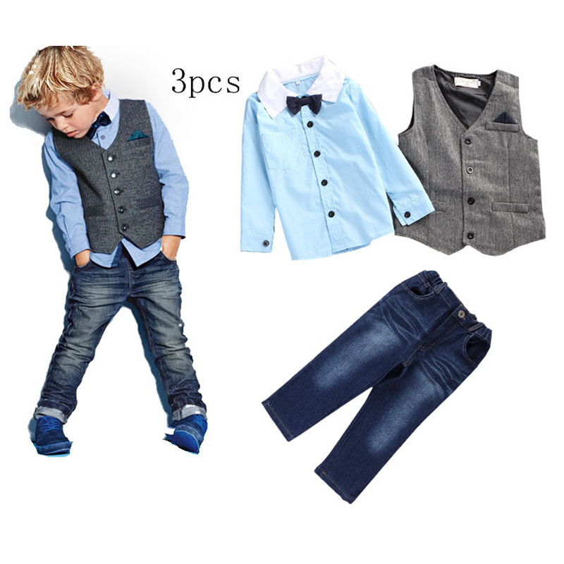 Boys Clothes 3 Pcs Shirt Vest Jean Pant Boy clothing set vetement enfant Spring Autumn Boys Set
