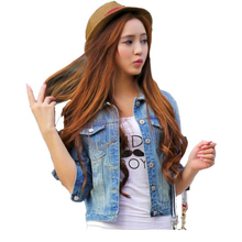 Jeans Jacket Women 2016 Short Top Spring Autumn Three Quarter Denim Coat Vintage Ripped For Women Clothing Chaquetas Femme B165