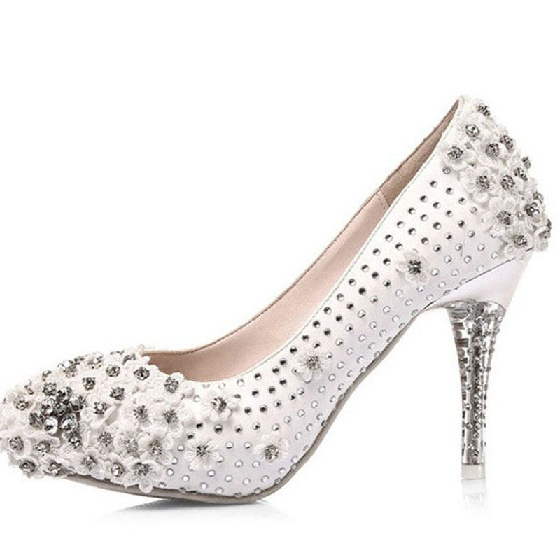 2014 Comfortable White Wedding Shoes Rhinestone Nightclub Shoes Bridal Dress Shoes Sparkling High Heel Prom Evening Party Pumps