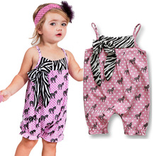 2016 Baby girl romper Summer Suspender + zebra baby romper fashion Pink lovely zebra pattern Girls Baby Romper kids clothing