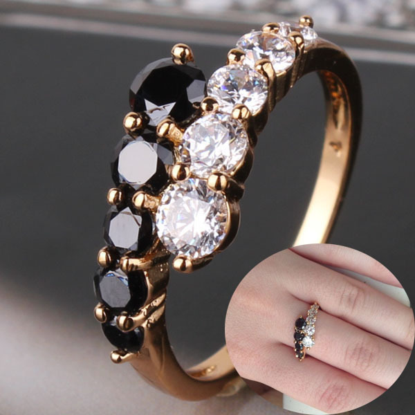 New Fashion Gift Jewelry 2015 18K Gold Filled Rings White Black Engagement Wedding Rings For Women