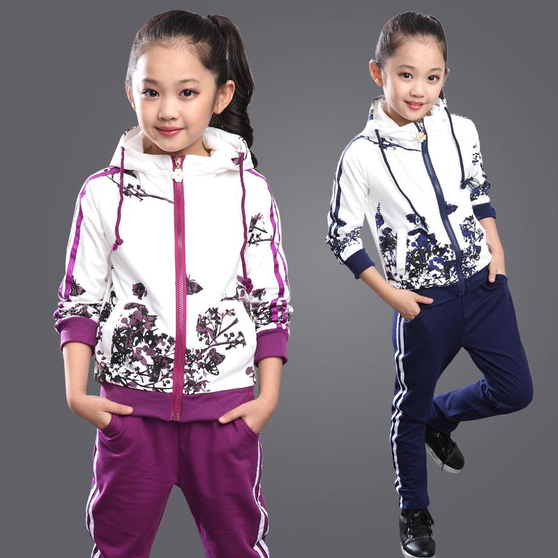 2016 Spring Girls Clothes Jacket Floral Zipper Kids Hoodies Pants Kids Tracksuit For Girls Clothing Sets