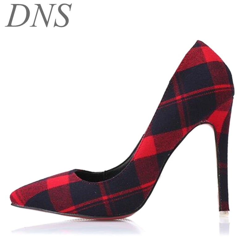 red and black plaid heels