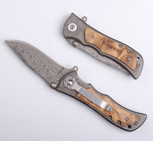 Browning Damascus Knives Folding Blade Knife Survival Camping Utility Tactical Knife Outdoor Knives Wood Handle 7cr17Mov