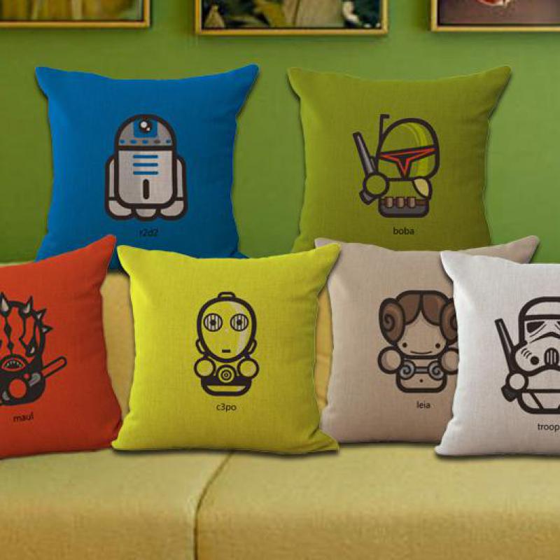 Cute Star War Pattern Cotton Linen Cushion Home Furnishing Sofa Car Seat Backrest Pillow Free ...