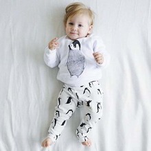 2016 New arrival 10 children clothing set bebe clothes white full sleeve t-shirt top with cartoon printing+full lengthpants suit