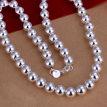 Fashion Jewelry,925 sterling silver gilr Women 10mm beads chain Necklace,Wholesale 925 silver Jewelry