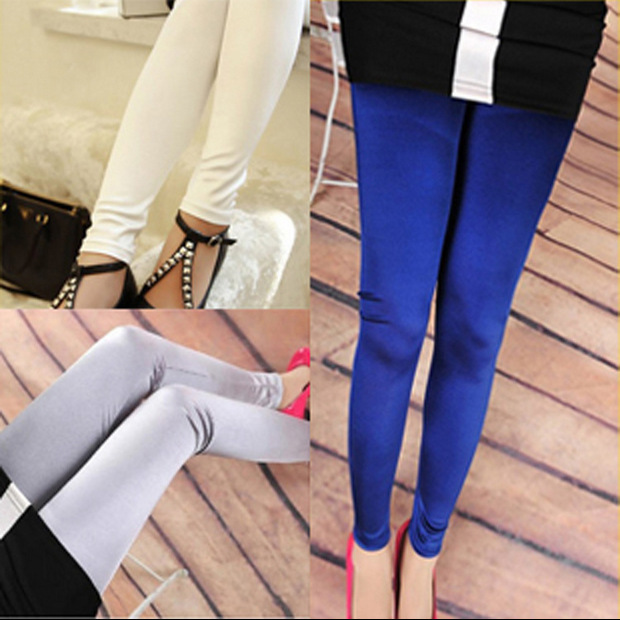 2015 New Candy colors glossy silk satin Women Leggings summer style Fashion sport legging Plus Size