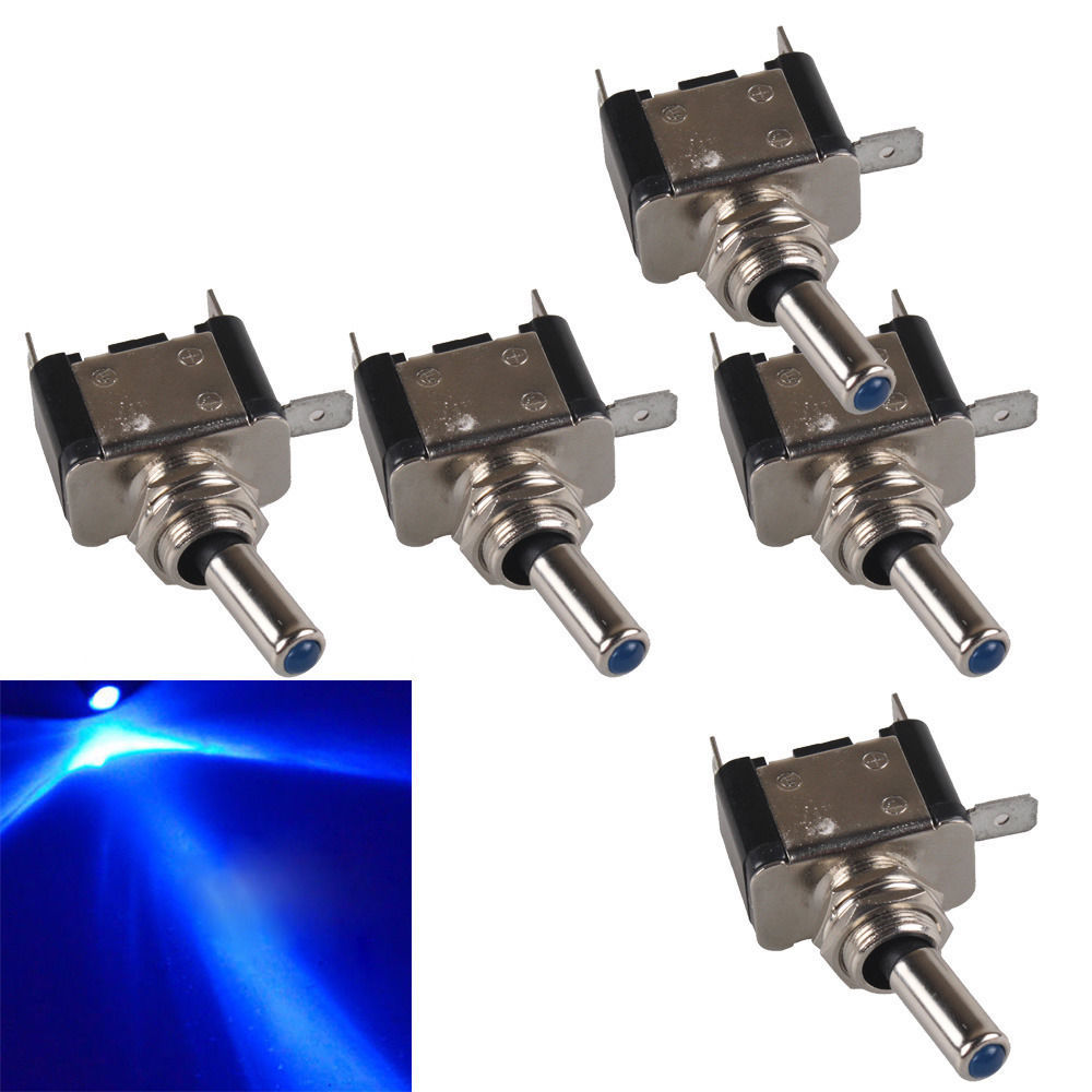 5Pcs 12V 20A AMP Blue LED Light Rocker Toggle Switch SPST ON OFF For Car Motor