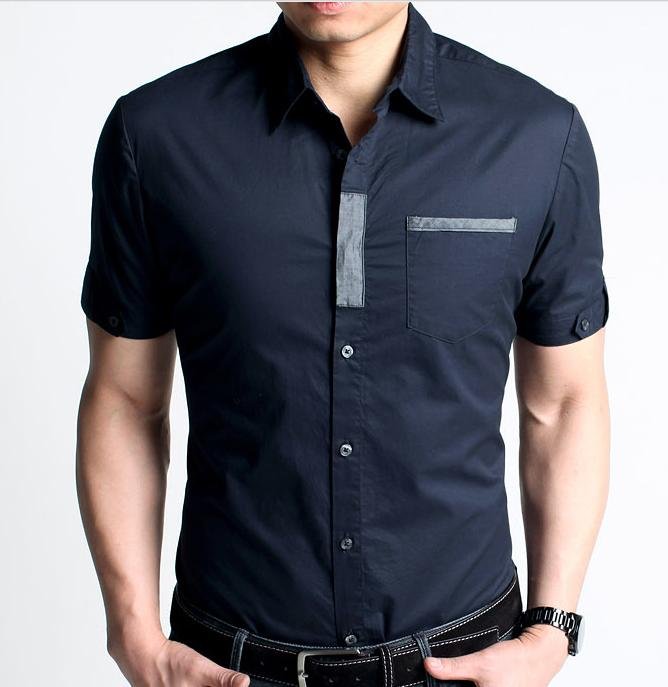 Wholesale mens trendy chic collarband adornment short sleeve shirt,mens fashion slim shirts,free ...