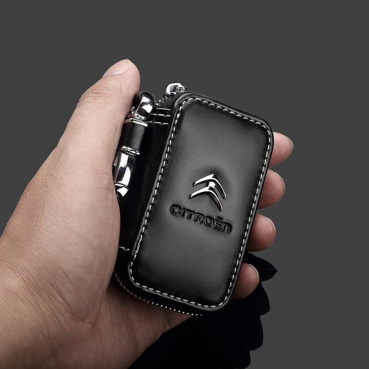 New Black Car Leather Car Key Chain Key Case Key Bag Key Holder For Citroen Xantia C-triomphe C-Elysee Xsara C-Quatre Picasso (3)