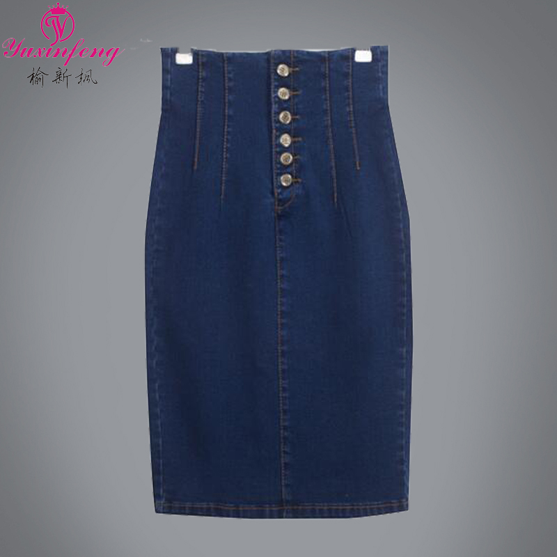 Yuxinfeng 2016 Denim Skirts Women Fashion Pencil Skirt With High Waist Single Breaste Long Skirt Ladies Jeans Skirt Cowgirl