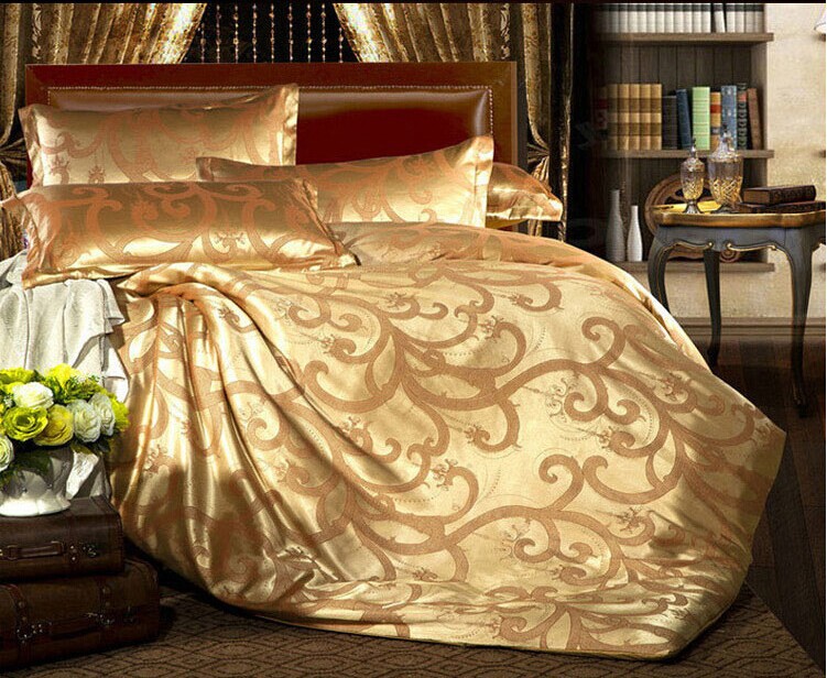 Freeship bed sheet set queen/king gold Satin 4pc duvet cover set/bedding set bed cover sheet duvet set quilt cover