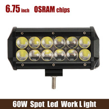 7inch 60W 4D offroad spot beam LED light bar Osram chips fish eyes for SUV ATV