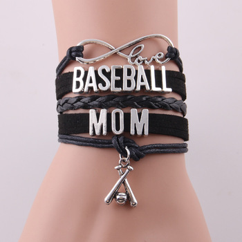 Infinity love baseball mom bracelet baseball charm rope leather wrap bracelets & bangles for women jewelry gift for sport mom