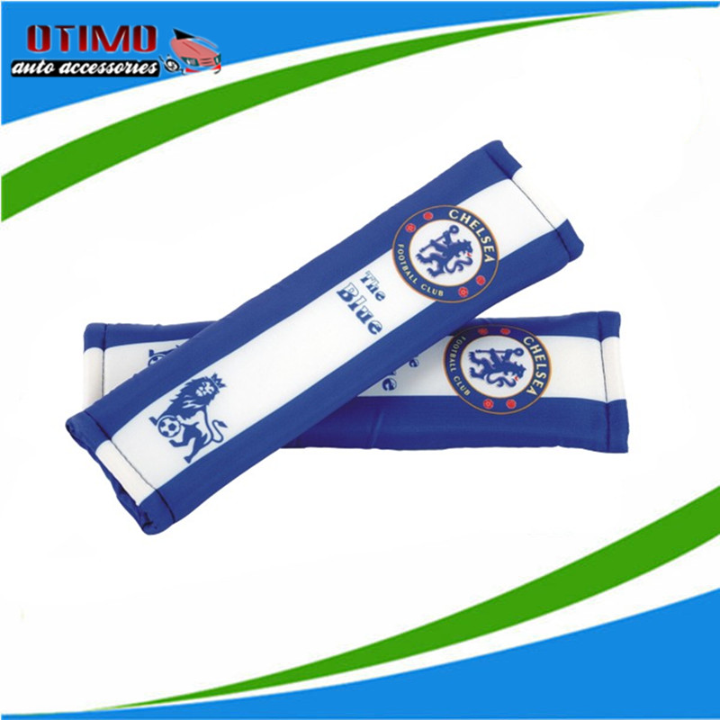 2Pcs Blue Chelsea Shoulder Pad Seat Belt Shoulder Cushion Chelsea FC Car Auto Safety Belt Cover for Football Team Emblem Fans