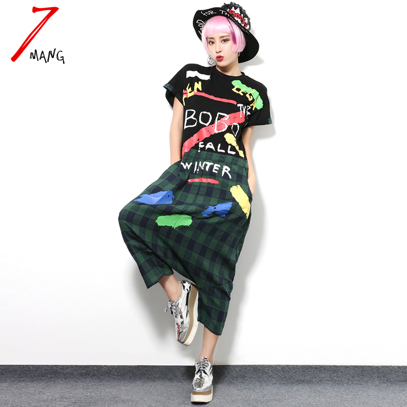 2016 summer spring women cute letter font b plaid b font print jumpsuit short sleeve loose