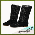 2015 New Women Sexy Thick High Heels Boots Cutout Lace Up Knee High