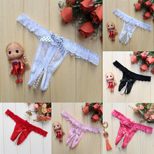 Hot sales Fashion Ladies Pearl Lace Panties G strings Bow knot Open Crotch Underwear