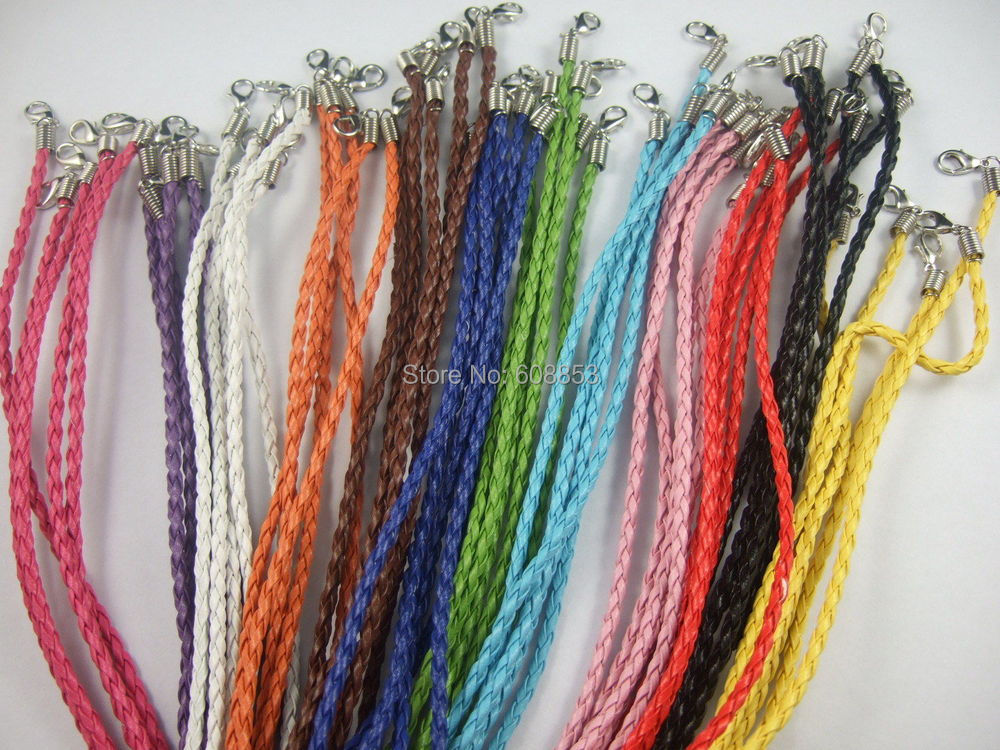 50pcs PU Braided Leather Necklace Cords Clasp Chain For Pendant many Colors Choose