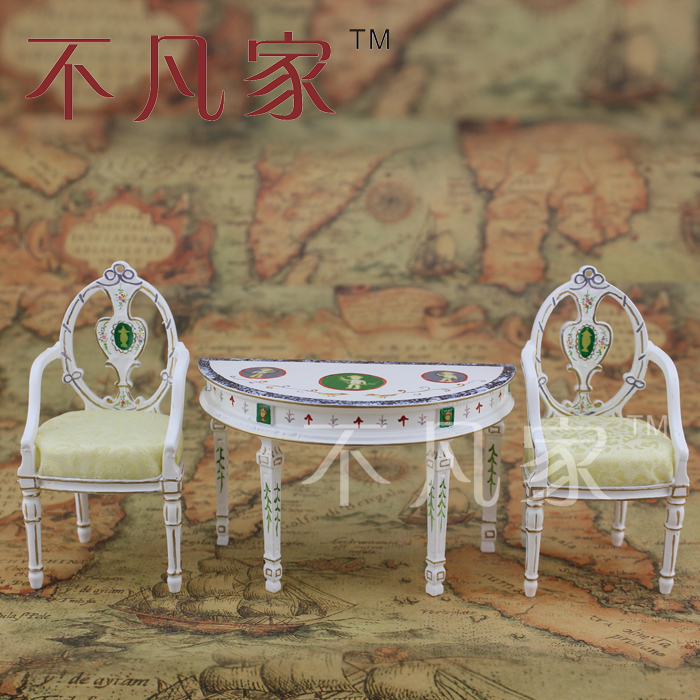 1/12 Scale Dollhouse Miniature Furniture High quality Hand painted ornate table and 2 chairs