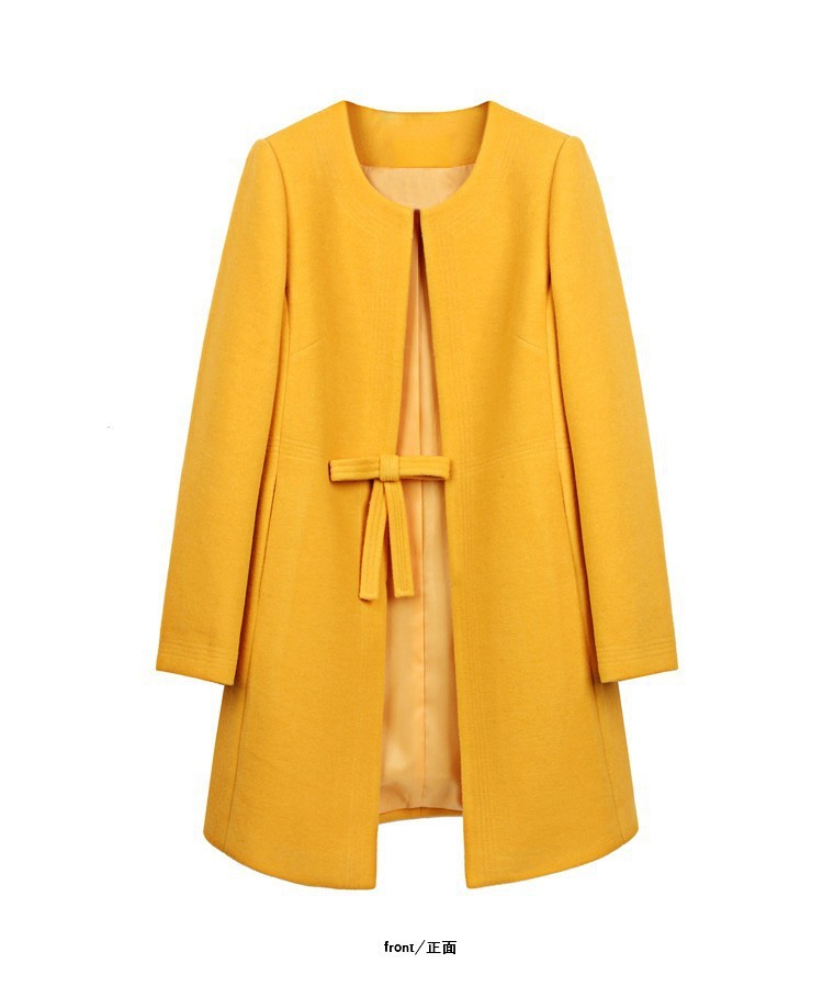 Women Woolen Slim Jacket Winter Coat Plus Size Female Long Sleeve Round Neck Bowknot Warm Fashion Overcoat (1)