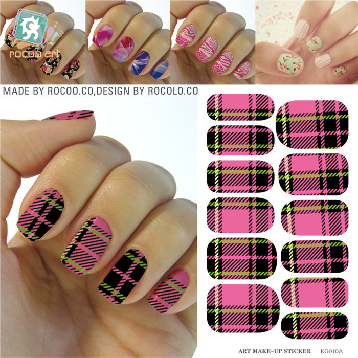 Water Transfer Classic Pink Black font b Tartan b font Design Nails Stickers Manicure Styling Tools