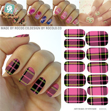 Water Transfer Classic Pink Black Tartan Design Nails Stickers Manicure Styling Tools Water Film Paper Decals