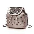 MINI Trendy Fashion Drawstring Bag Women Solid Color Cartoon Pattern Rivet studded Backpack Dual purose Bag