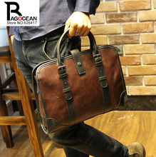New fashion men leather pu briefcase messenger shoulder bag brands business handbag men’s travel bag retro briefcase brown black